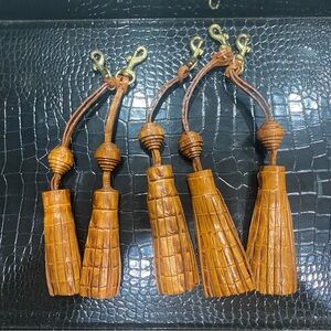 BRAHMIN Brown Leather Tassel Keychains NWOT Embossed Brown Leather